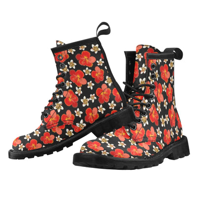 Red Hibiscus Pattern Print Design HB022 Women's Boots