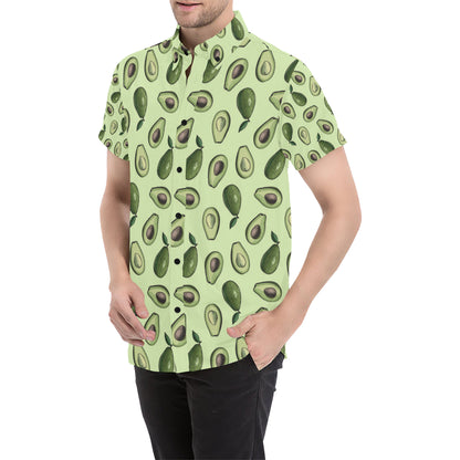 Avocado Pattern Print Design 02 Men's Short Sleeve Button Up Shirt