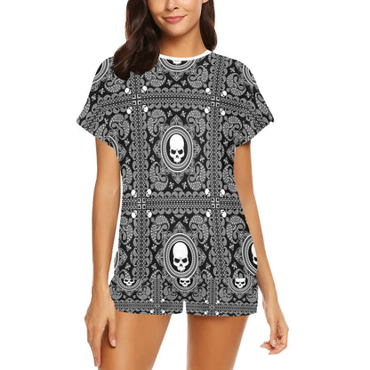 Bandana Skull Print Design LKS303 Women's Short Pajama Set