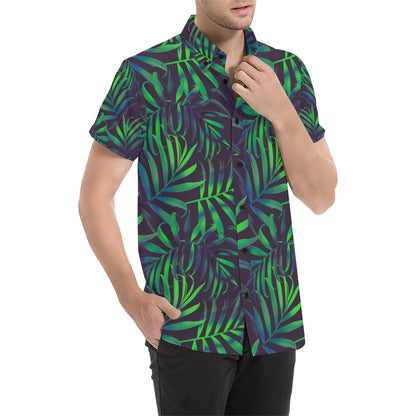 Palm Leaves Pattern Print Design PL01 Men's Short Sleeve Button Up Shirt