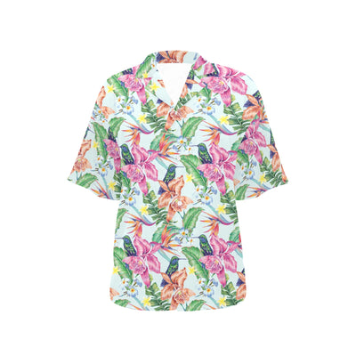 Hummingbird Tropical Pattern Print Design 05 Women's Hawaiian Shirt