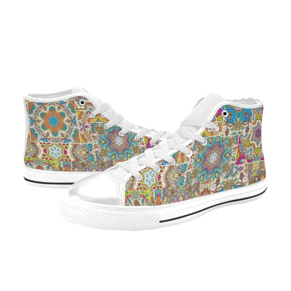 Patchwork Print Design LKS402 High Top Women's White Shoes