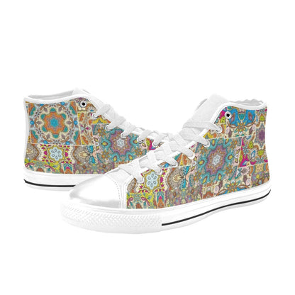 Patchwork Print Design LKS402 High Top Women's White Shoes