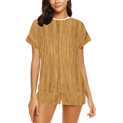 Wood Texture Print Design LKS301 Women's Short Pajama Set