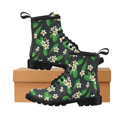 White Plumeria Pattern Print Design PM023 Women's Boots