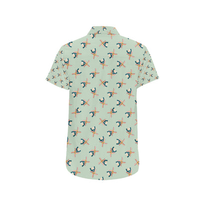 Windmill Pattern Print Design 02 Men's Short Sleeve Button Up Shirt