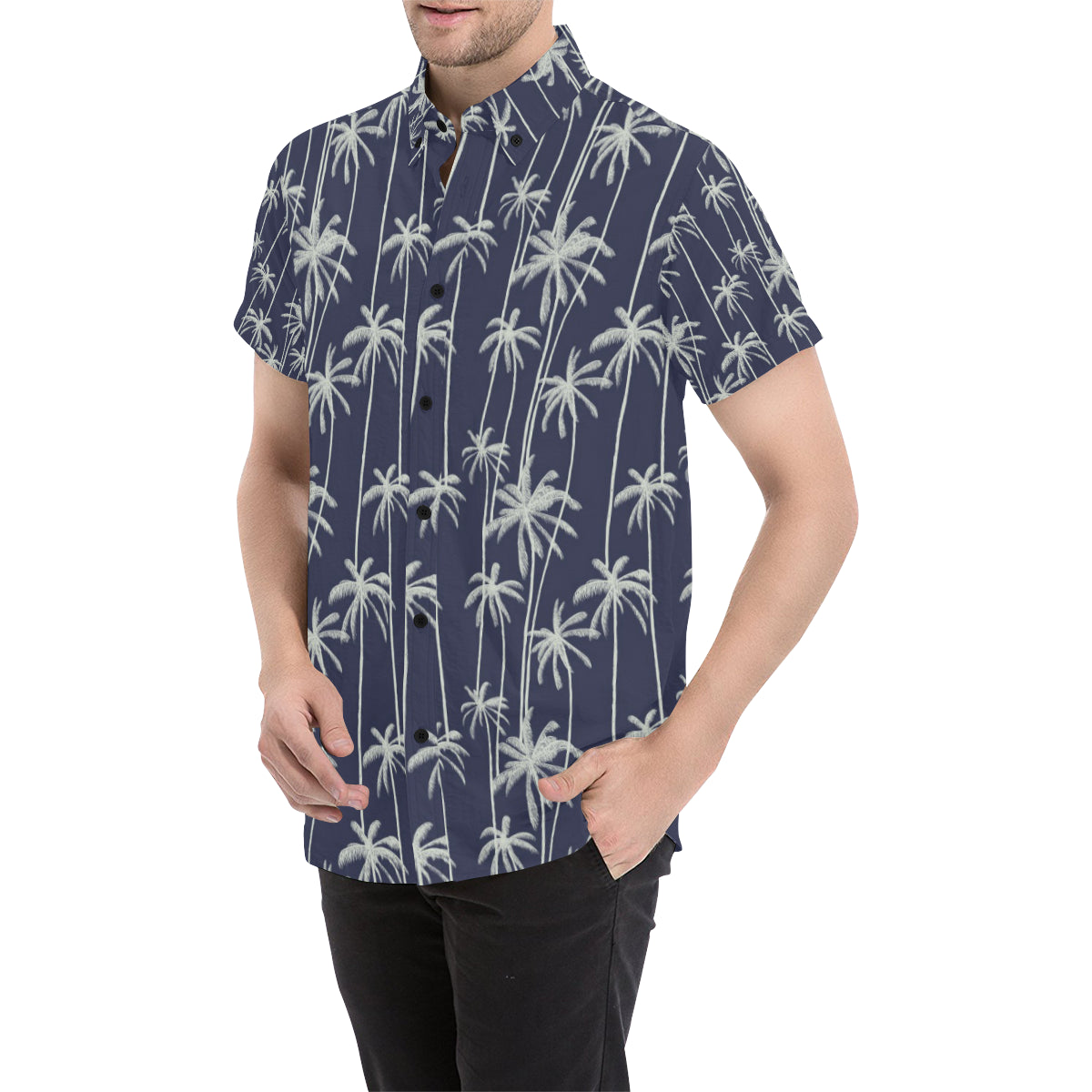 Palm Tree Pattern Print Design PT06 Men's Short Sleeve Button Up Shirt