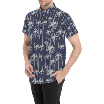 Palm Tree Pattern Print Design PT06 Men's Short Sleeve Button Up Shirt