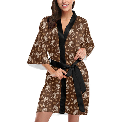 Coffee Pattern Print Design 03 Women's Short Kimono