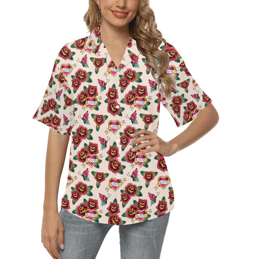 Tattoo Rose Print Design LKS302 Women's Hawaiian Shirt