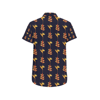 Heliconia Pattern Print Design HL06 Men's Short Sleeve Button Up Shirt