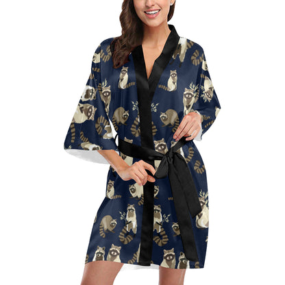 Raccoon Pattern Print Design A06 Women's Short Kimono