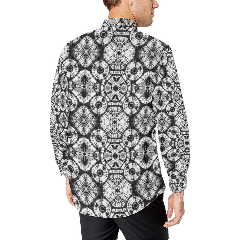 Tie Dye Black White Design Print Men's Long Sleeve Shirt