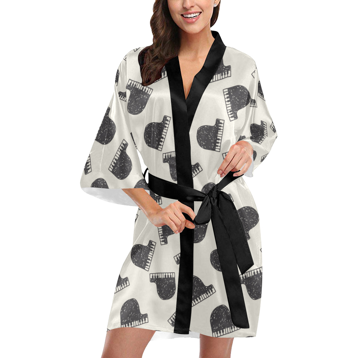 Piano Pattern Print Design 04 Women's Short Kimono
