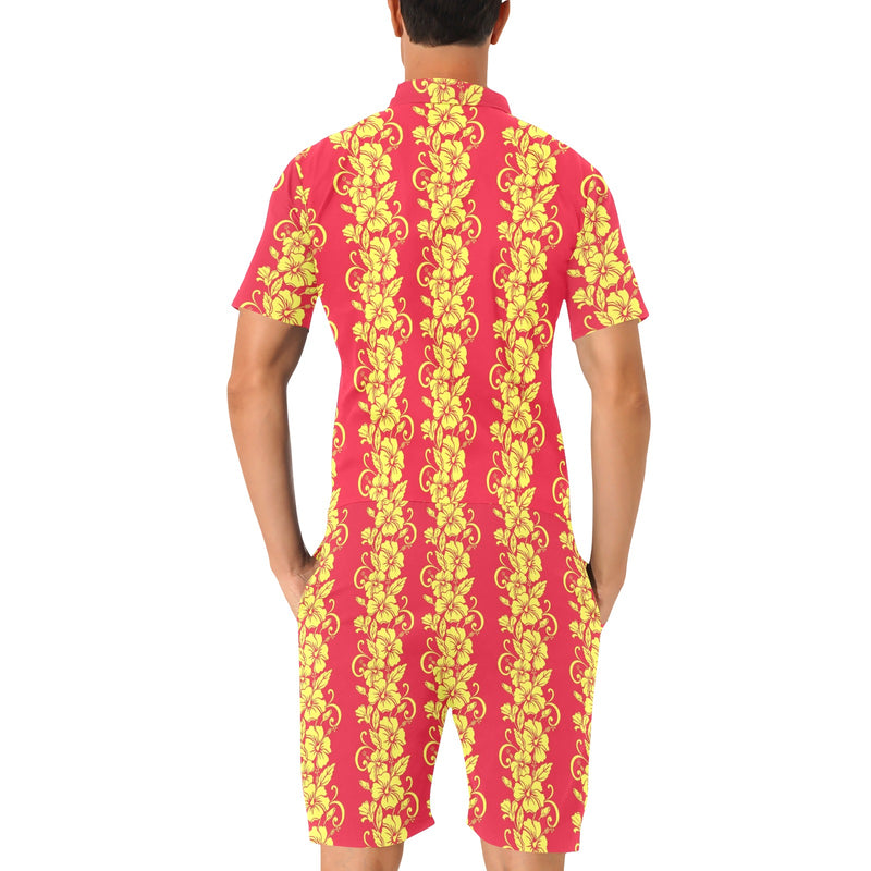 Orange Hibiscus Pattern Print Design HB018 Men's Romper