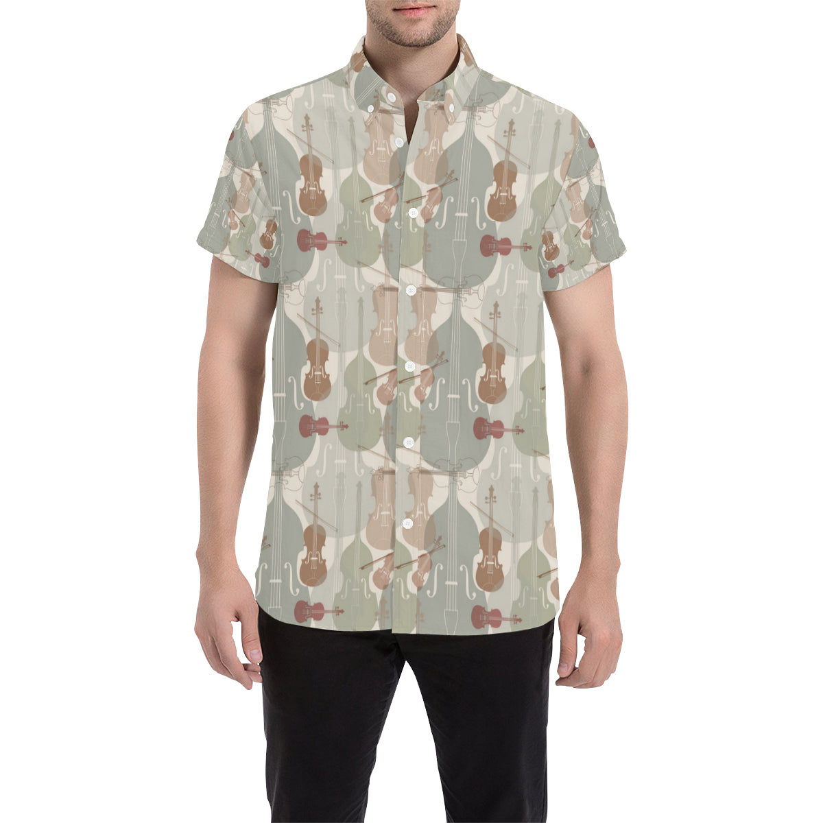 Violin Pattern Print Design 01 Men's Short Sleeve Button Up Shirt