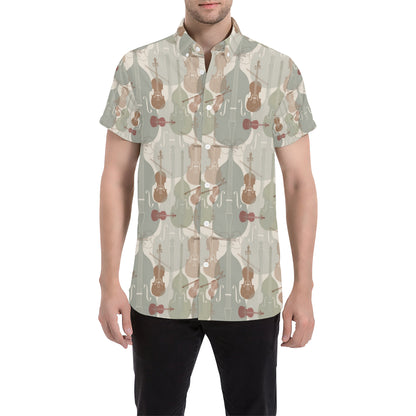 Violin Pattern Print Design 01 Men's Short Sleeve Button Up Shirt