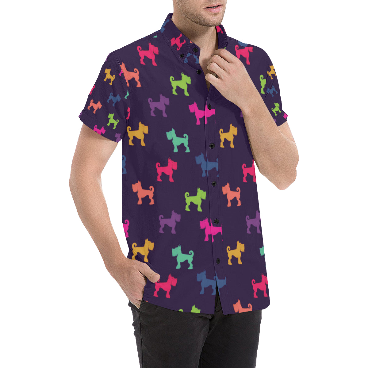 Schnauzers Pattern Print Design A05 Men's Short Sleeve Button Up Shirt
