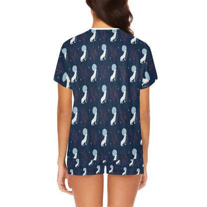 Wolf Moon Print Design LKS304 Women's Short Pajama Set