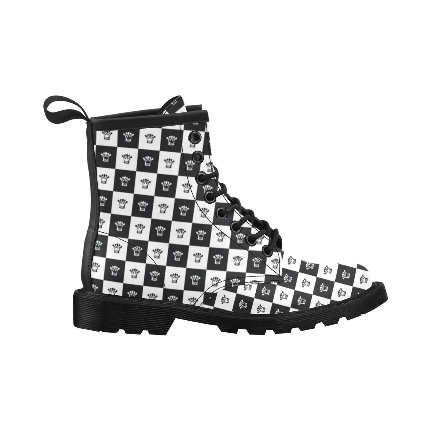 Checkered Flag Crown Pattern Women's Boots