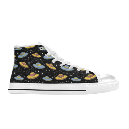 UFO Print Design LKS307 High Top Women's White Shoes