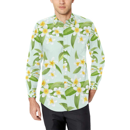 Yellow Plumeria Pattern Print Design PM024 Men's Long Sleeve Shirt
