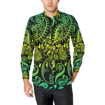 Paisley Green Design Print Men's Long Sleeve Shirt