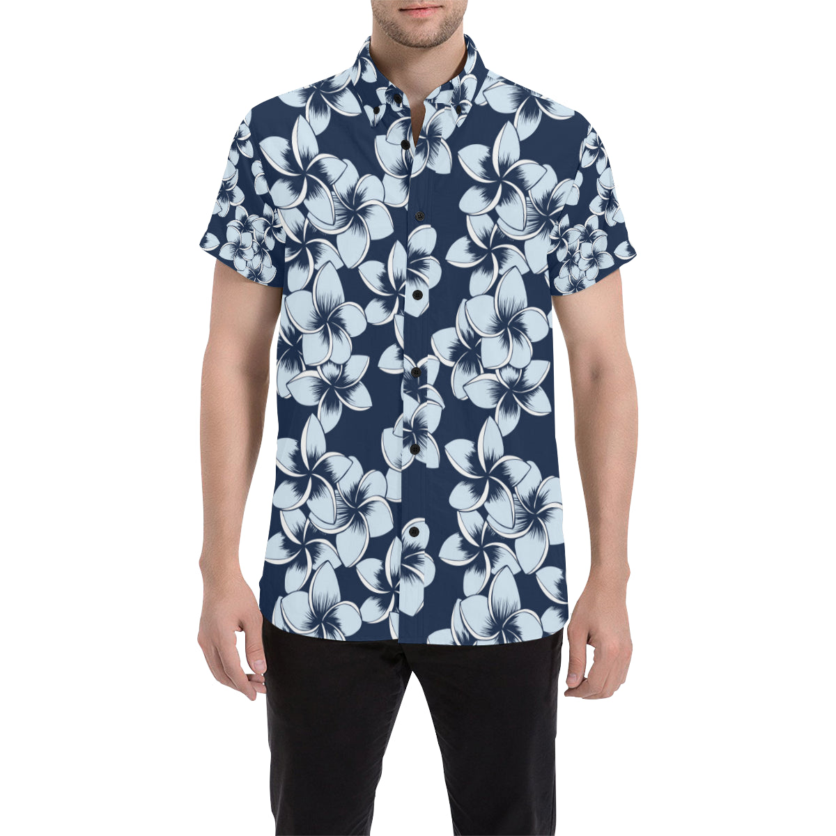 Plumeria Pattern Print Design A02 Men's Short Sleeve Button Up Shirt