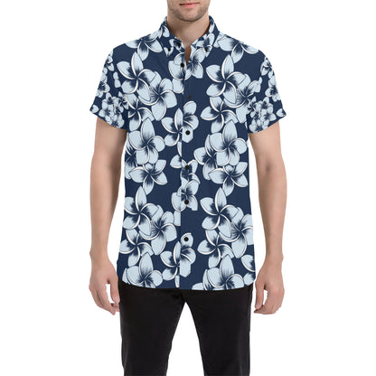 Plumeria Pattern Print Design A02 Men's Short Sleeve Button Up Shirt