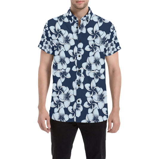 Plumeria Pattern Print Design A02 Men's Short Sleeve Button Up Shirt