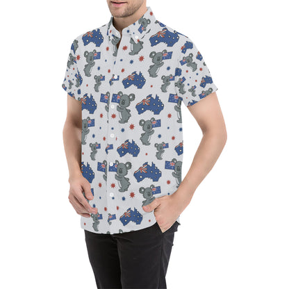Koala Australia Day Themed Design Men's Short Sleeve Button Up Shirt