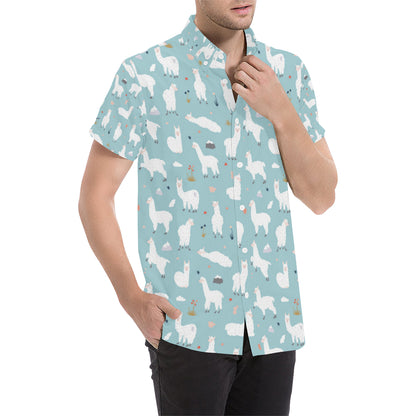 Alpaca Pattern Print Design 02 Men's Short Sleeve Button Up Shirt