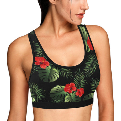 Red Hibiscus Tropical Sports Bra