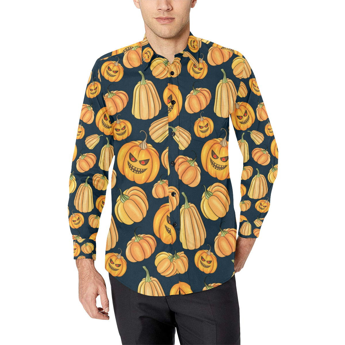 Pumpkin Halloween Pattern Print Design A04 Men's Long Sleeve Shirt