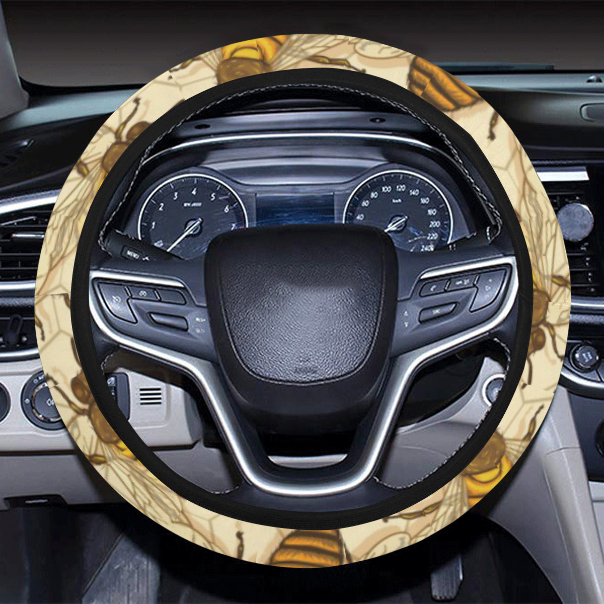 Bee Pattern Print Design BEE05 Steering Wheel Cover with Elastic Edge
