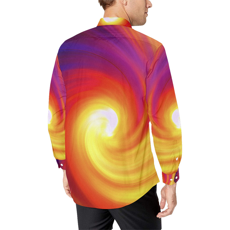 Vortex Twist Swirl Flame Themed Men's Long Sleeve Shirt