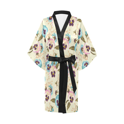 Pansy Pattern Print Design A02 Women's Short Kimono