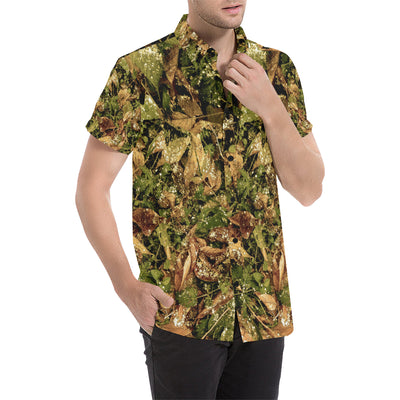 Camo Realistic Tree Forest Texture Print Men's Short Sleeve Button Up Shirt