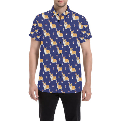 Pembroke Welsh Corgis Pattern Print Design A07 Men's Short Sleeve Button Up Shirt