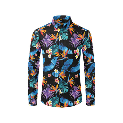 Tropical Flower Pattern Print Design TF018 Men's Long Sleeve Shirt