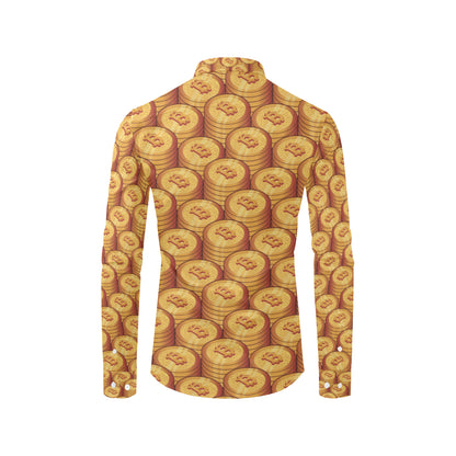 Bitcoin Pattern Print Design 02 Men's Long Sleeve Shirt
