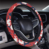 Red Hibiscus Pattern Print Design HB01 Steering Wheel Cover with Elastic Edge