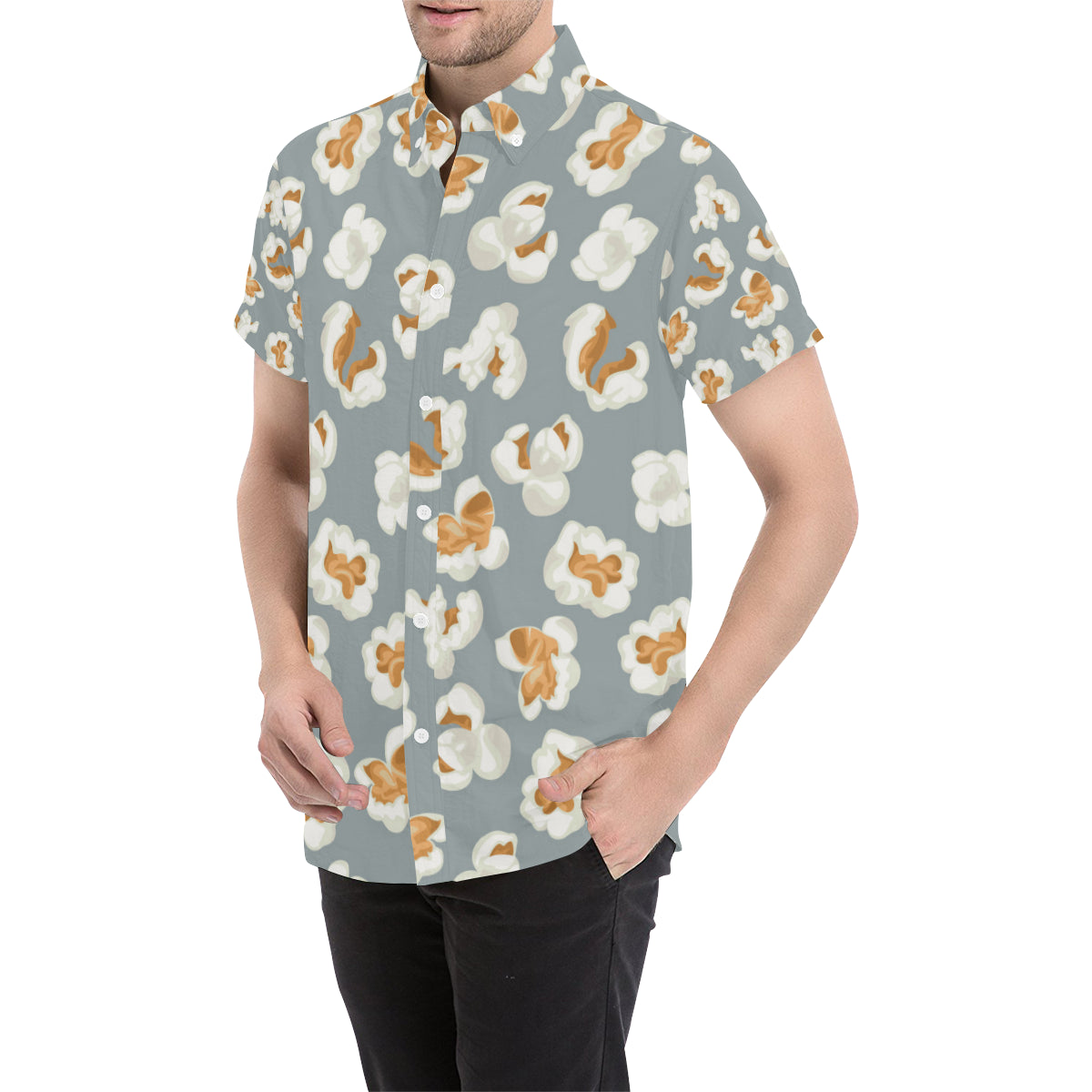 Popcorn Pattern Print Design A05 Men's Short Sleeve Button Up Shirt