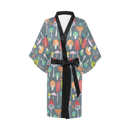 Mushroom Pattern Print Design A03 Women's Short Kimono