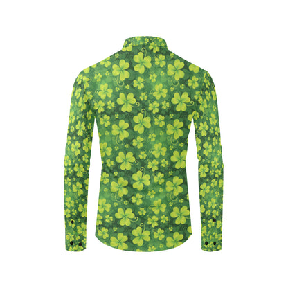 Shamrock Clover Print Men's Long Sleeve Shirt