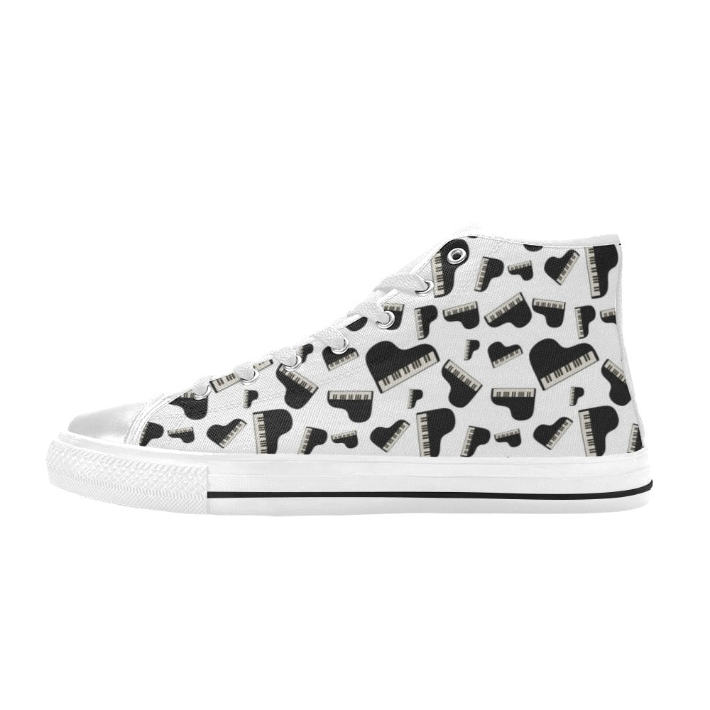 Piano Print Design LKS405 High Top Women's White Shoes