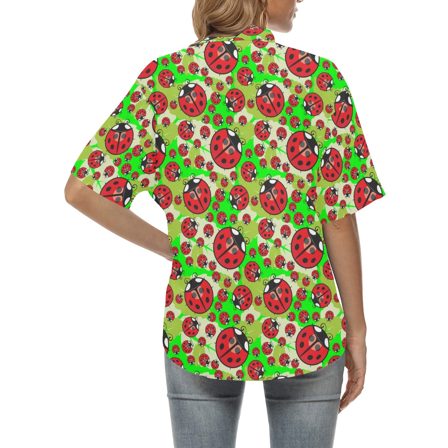 Ladybug with Leaf Print Pattern Women's Hawaiian Shirt