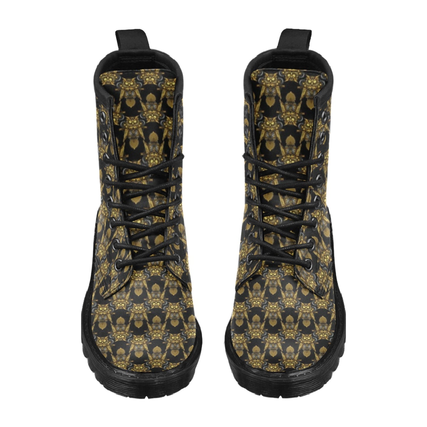 Steampunk Gold Owl Design Themed Print Women's Boots