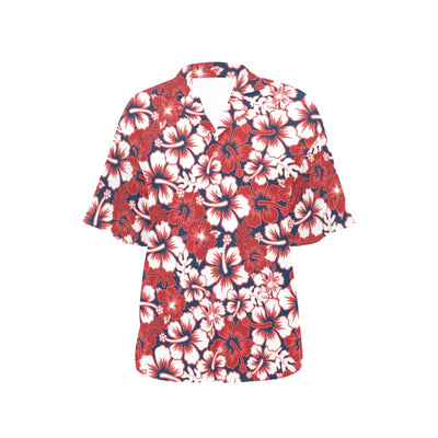 Red Hibiscus Pattern Print Design HB01 Women's Hawaiian Shirt