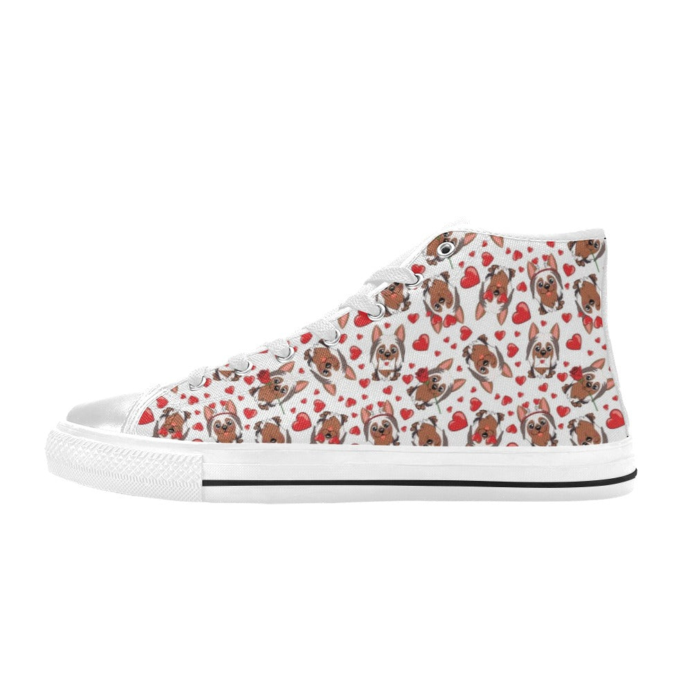 Silky Terriers Heart Print Design LKS302 High Top Women's White Shoes